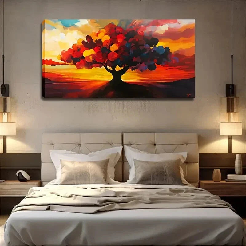 Abstract Heart-Filled Tree Wall Art Canvas Office Home Room Framed 120x60cm