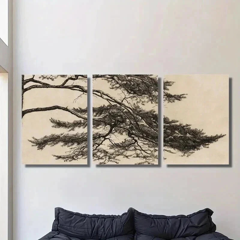 3pcs Chinese Zen Pine Trees Decoration Wall Art Set Canvas Framed 40x60cm - High Quality Print 100% Australian Made Wall Canvas Ready to Hang