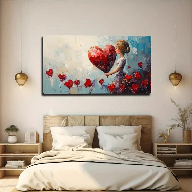 Woman Holding Red Heart Wall Art Canvas Office Home Room Framed 120x60cm