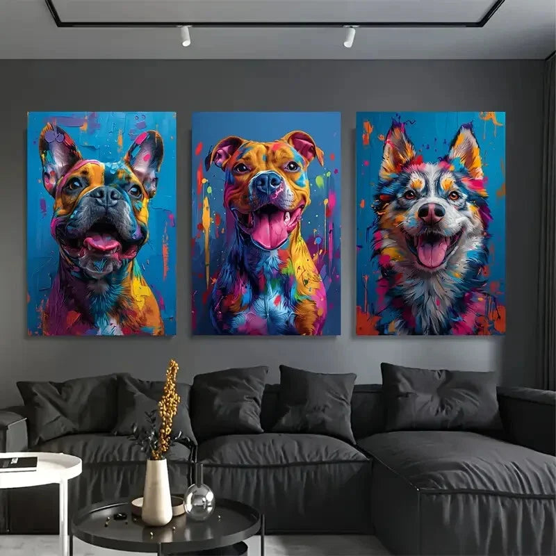 3pcs Animal Themed Modern Dog Wall Art Set Canvas Framed 40x60cm - High Quality Print 100% Australian Made Wall Canvas Ready to Hang