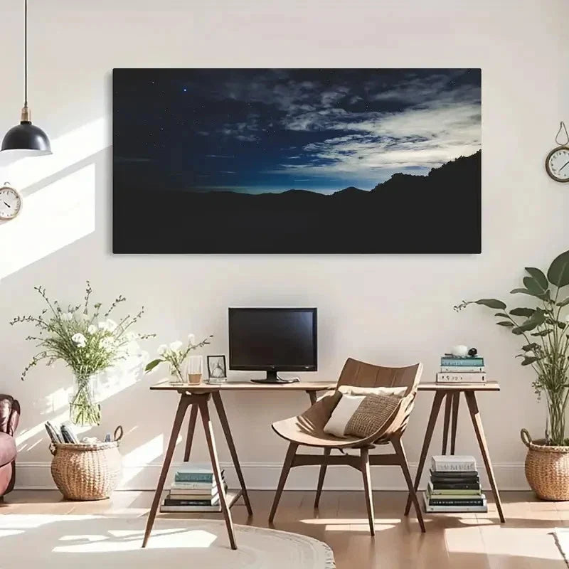 Silhouette Of Mountians Decor Wall Art Canvas Office Home Room Framed 80x45cm