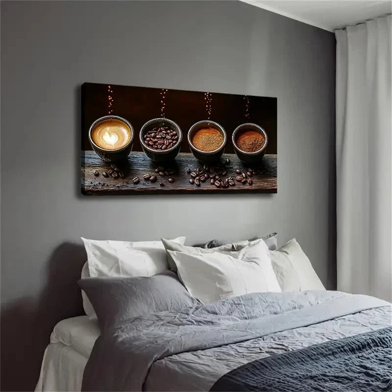 Coffee Cocoa Powder Minimalist Wall Art Canvas Office Home Room Framed 80x45cm