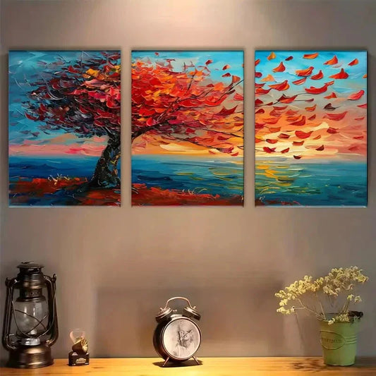 3pcs Set Multicolor Leaves Vibrant Metal Print Ready to Hang Art