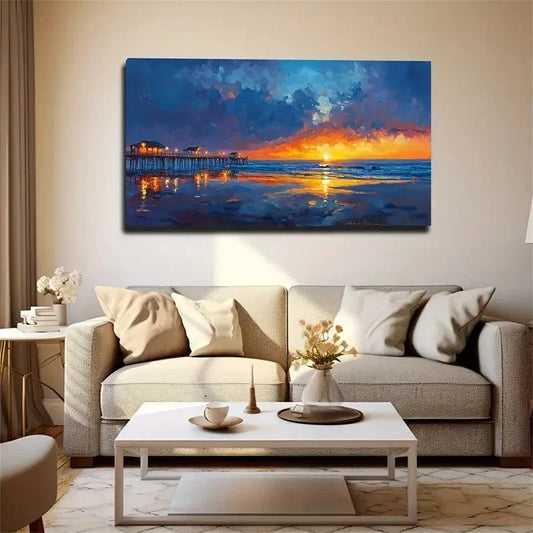 Sunset Seaside Vacation House Wall Art Canvas Office Home Room Framed 120x60cm