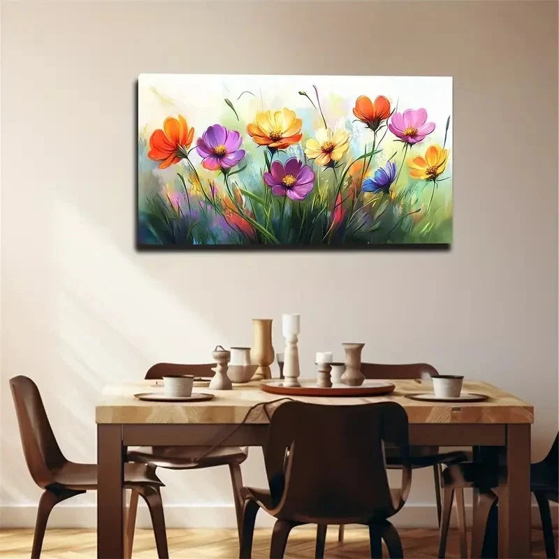 Vibrant Gesang Flowers Painting Wall Art Canvas Office Home Room Framed 80x45cm