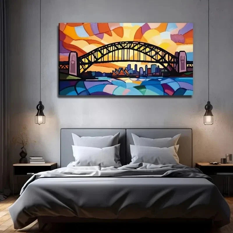 Bridge Cubist Style Suitable Wall Art Canvas Office Home Room Framed 120x60cm