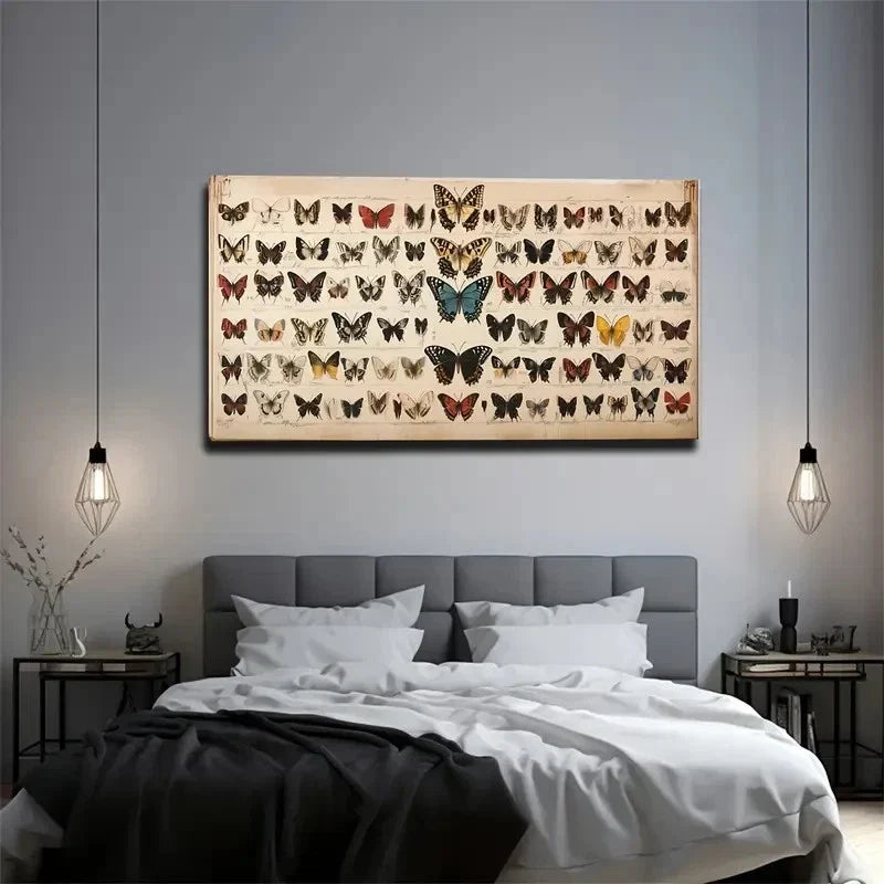 Vibrant Butterfly Specimen Wall Art Canvas Office Home Room Framed 120x60cm