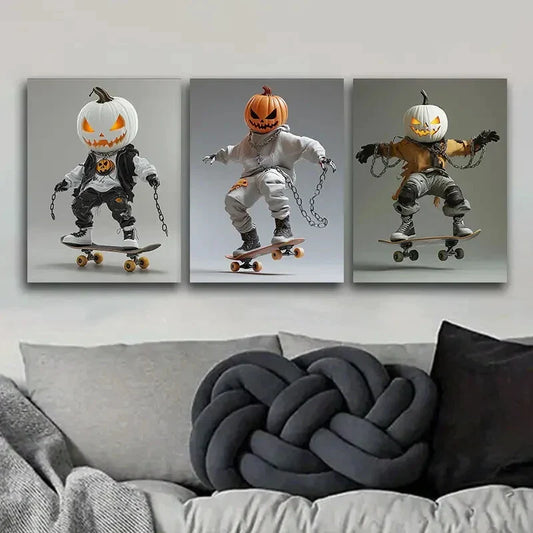 3pcs Evil pumpkin Art Painting Metal Print Ready to Hang Art
