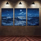 3pcs Moonlit Ocean Waves Coastal Seascape Metal Print Ready to Hang Art