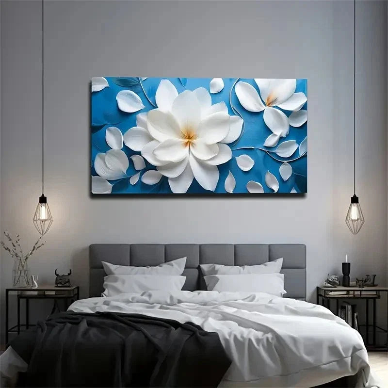 Flowers White Petals Suitable Wall Art Canvas Office Home Room Framed 80x45cm