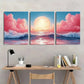 3pcs Ocean Waves Sunset & Pink Clouds Wall Art Set Canvas Framed 40x60cm - High Quality Print 100% Australian Made Wall Canvas Ready to Hang