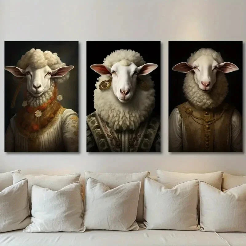 3pcs Rustic King White Sheep Farmhouse Metal Print Ready to Hang Art