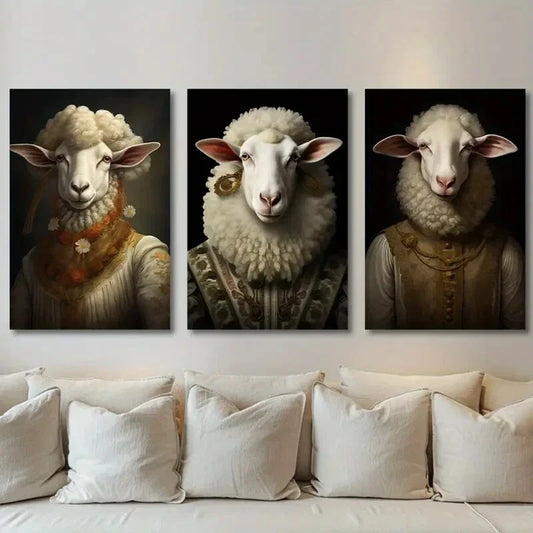 3pcs Rustic King White Sheep Farmhouse Metal Print Ready to Hang Art