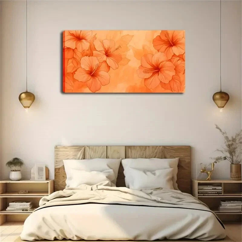 Vibrant Orange Hibiscus Flowers Wall Art Canvas Office Home Room Framed 80x45cm