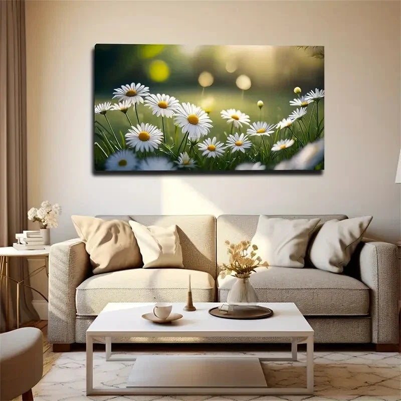 Chrysanthemum In The Field Wall Art Canvas Office Home Room Framed 80x45cm