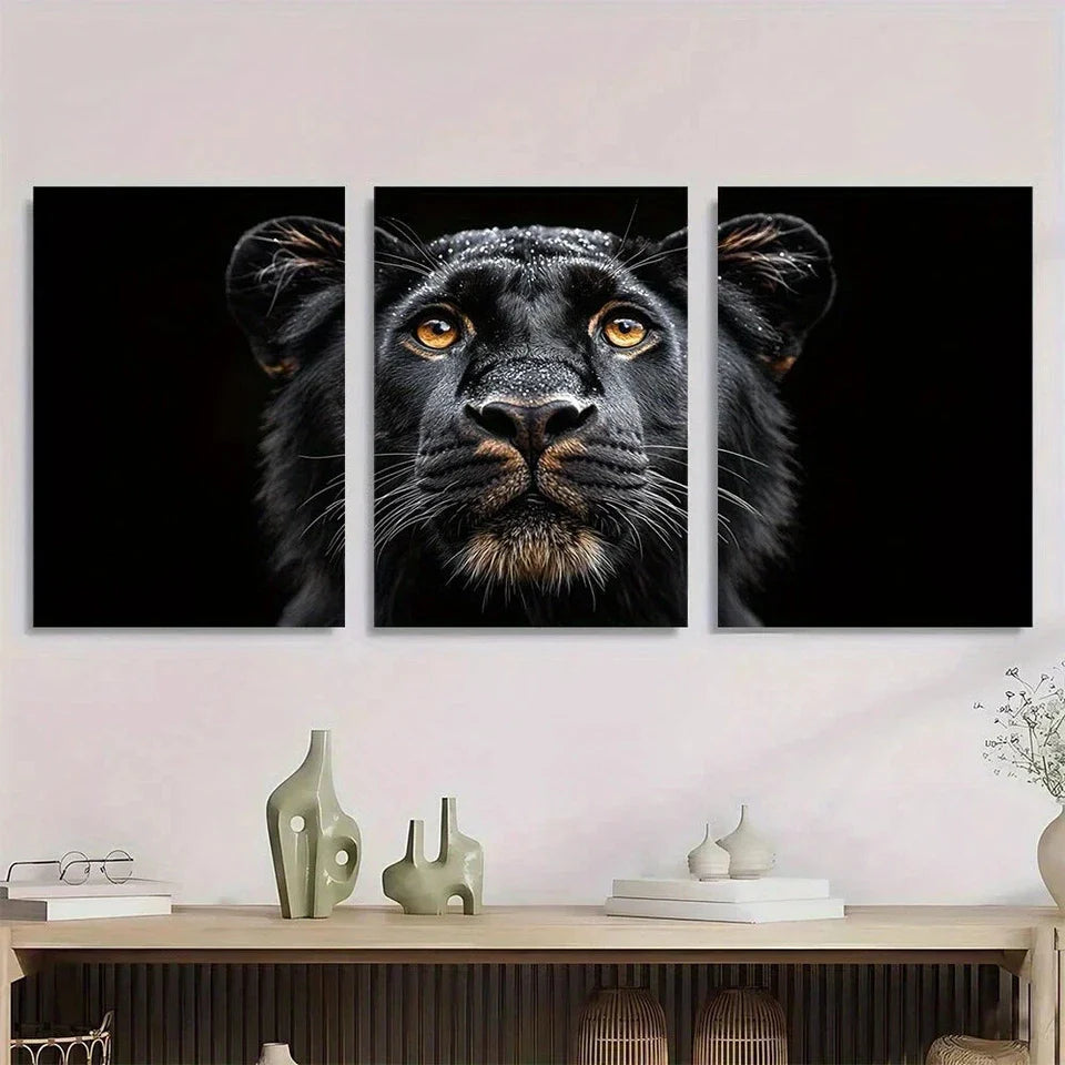 3pcs Blessed Lion Elegant Black Metal Print Ready to Hang Art