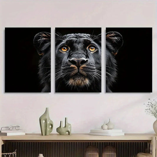 3pcs Blessed Lion Elegant Black Metal Print Ready to Hang Art