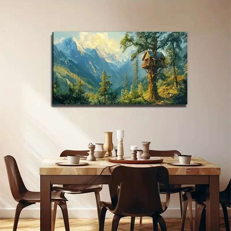 Tree House Modern Wall Art Canvas Office Home Room Framed 120x60cm