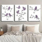 3pcs Purple Bird Art on Gray Branch Wall Art Set Canvas Framed 40x60cm - High Quality Print 100% Australian Made Wall Canvas Ready to Hang