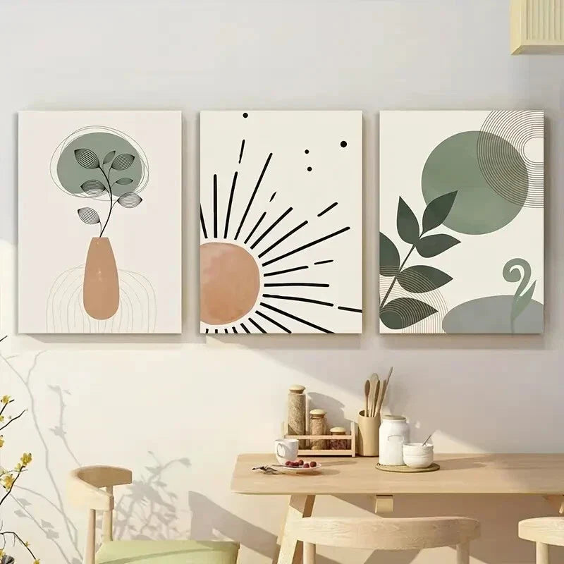 3pcs Bohemian Style with Green Tones Wall Art Set Canvas Framed 40x60cm - High Quality Print 100% Australian Made Wall Canvas Ready to Hang