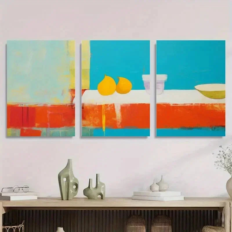 3pcs Vibrant Pears & Citrus Design Abstract Metal Print Ready to Hang Art