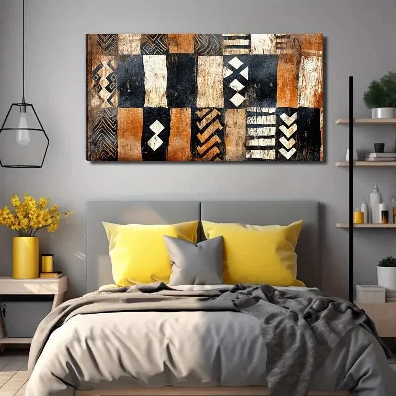 Geometric Pattern In Earthy Ton Wall Art Canvas Office Home Room Framed 120x60cm