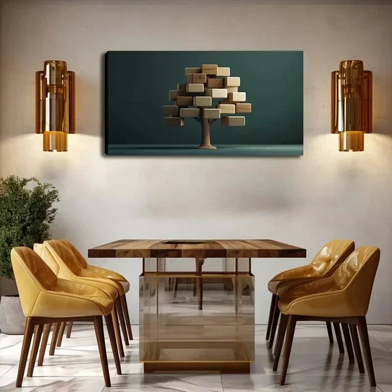 Modern Wood Block Design Wall Art Canvas Office Home Room Framed 120x60cm