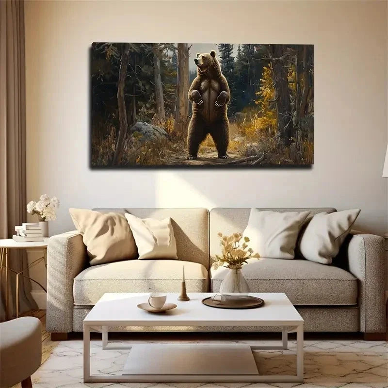 Standing Big Bear Autumn Wall Art Canvas Office Home Room Framed 120x60cm