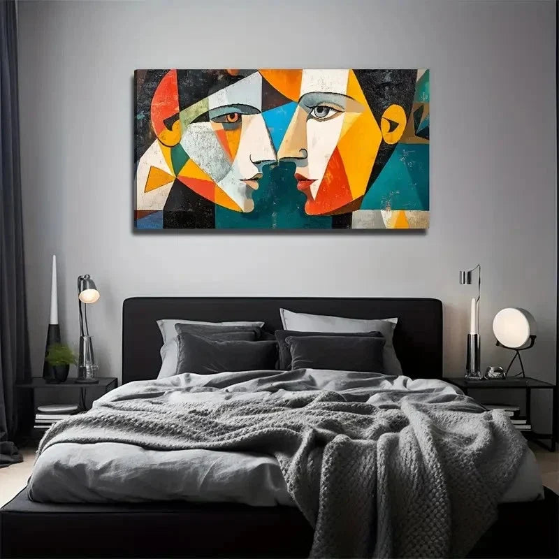 Modern Abstract Couple Vibrant Wall Art Canvas Office Home Room Framed 80x45cm