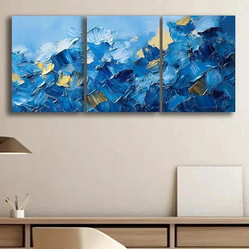 3pcs Abstract Blue & Golden Oil Painting Wall Art Set Canvas Framed 40x60cm - High Quality Print 100% Australian Made Wall Canvas Ready to Hang
