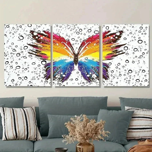 3pcs Colorful Butterfly Modern Abstract Wall Art Set Canvas Framed 40x60cm - High Quality Print 100% Australian Made Wall Canvas Ready to Hang