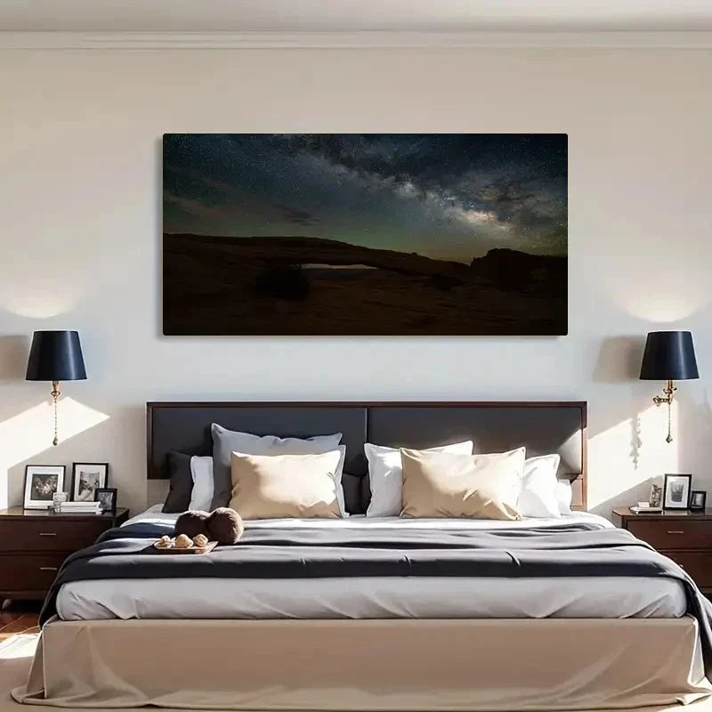 Mesa Arch Night Sky Retro Wall Art Canvas Office Home Room Framed 80x45cm