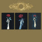 3pcs Red Rose and Raised Arms Handheld Floral Metal Print Ready to Hang Art