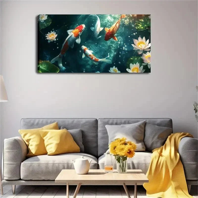 Colorful Koi Swimming The Water Wall Art Canvas Office Home Room Framed 80x45cm