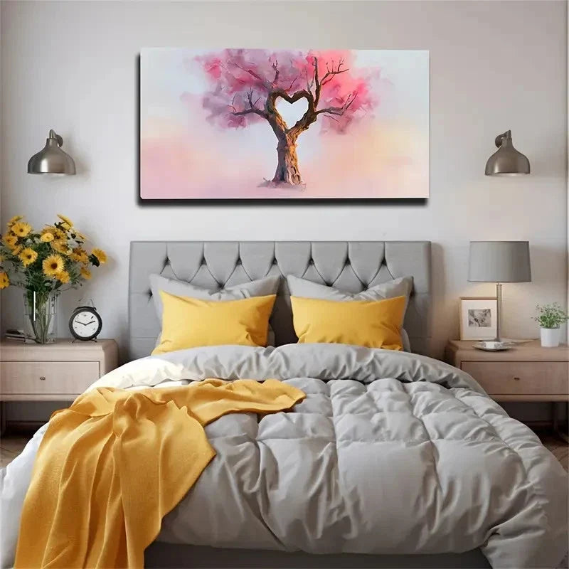 Plant Decor Pink Heart-Shaped Wall Art Canvas Office Home Room Framed 80x45cm