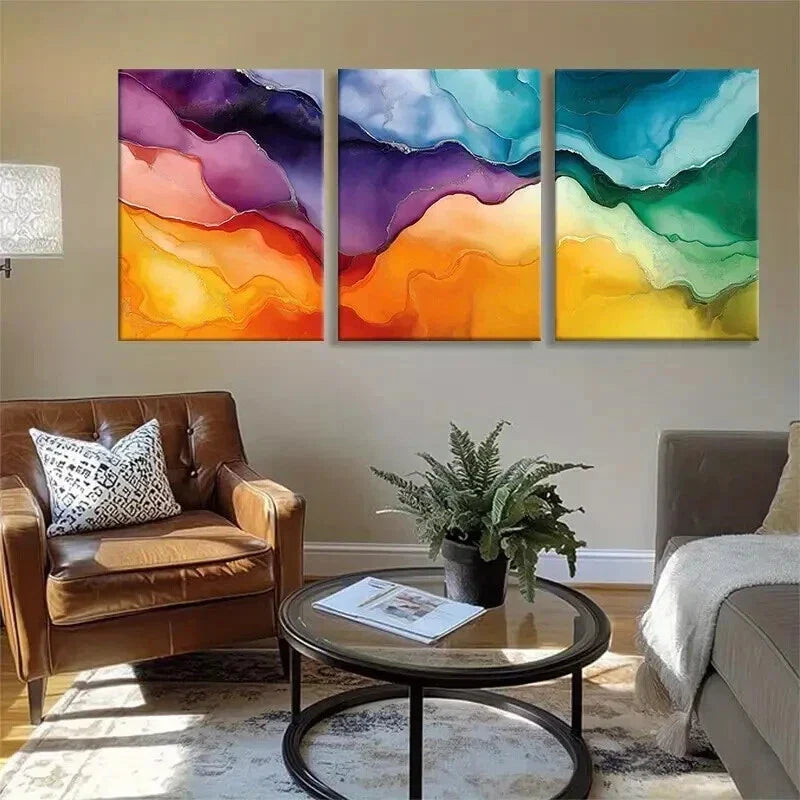 3pcs Colorful and Flowing Design Vibrant Perfect Wall Art Set Canvas Framed 40x60cm - High Quality Print 100% Australian Made Wall Canvas Ready to Hang