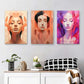3pcs Vibrant Geometric Faces in Orange and Purple Metal Print Ready to Hang Art