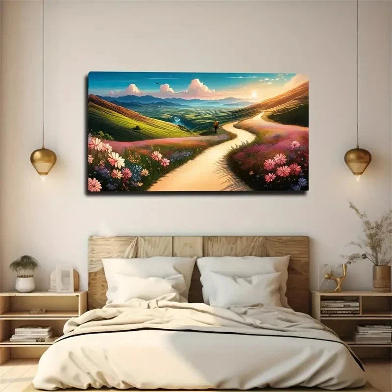 Delicate Brush Road Romantic Wall Art Canvas Office Home Room Framed 120x60cm