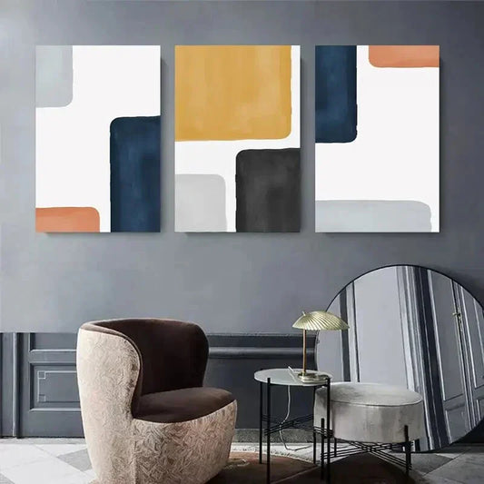 3pcs Abstract Geometric Art, Modern Square Metal Print Ready to Hang Art