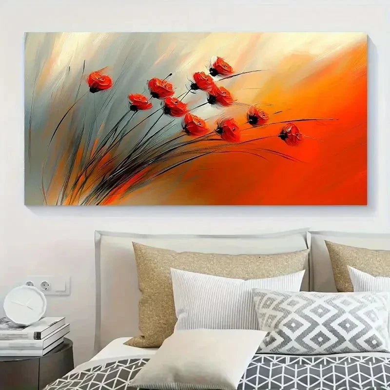Vibrant Orange Gray Background Wall Art Canvas Office Home Room Framed 120x60cm