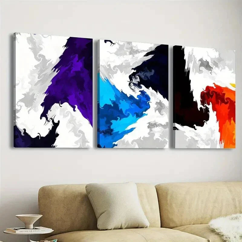 3pcs Vibrant Abstract Colorful Ink Border Wall Art Set Canvas Framed 40x60cm - High Quality Print 100% Australian Made Wall Canvas Ready to Hang