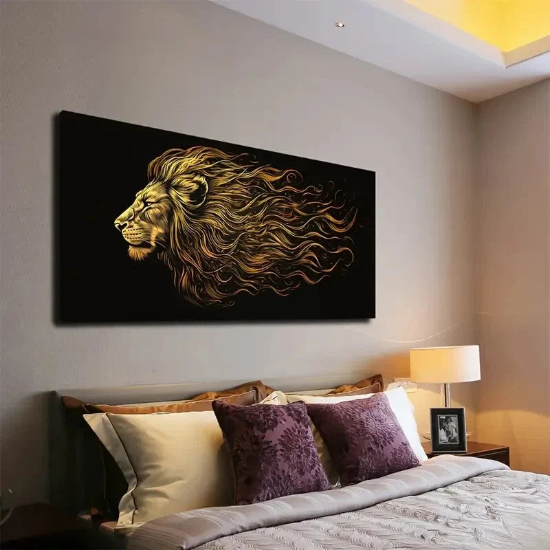 The Golden Tone The Lion Stand Wall Art Canvas Office Home Room Framed 120x60cm