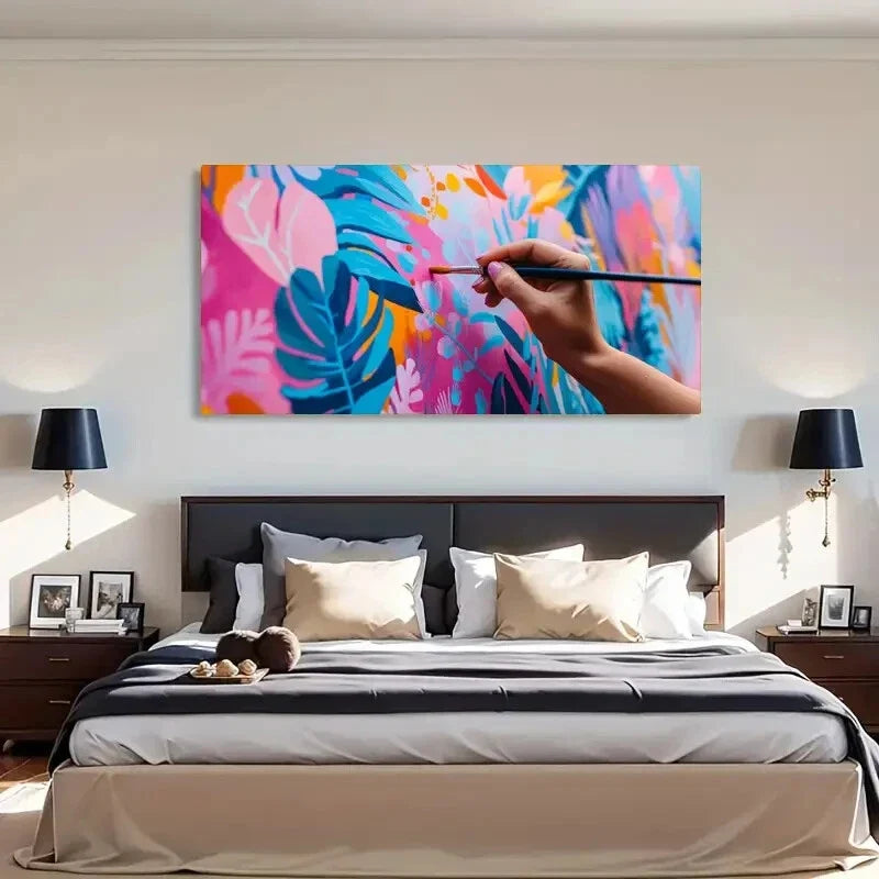 Vibrant Floral Colorful Perfect Wall Art Canvas Office Home Room Framed 80x45cm