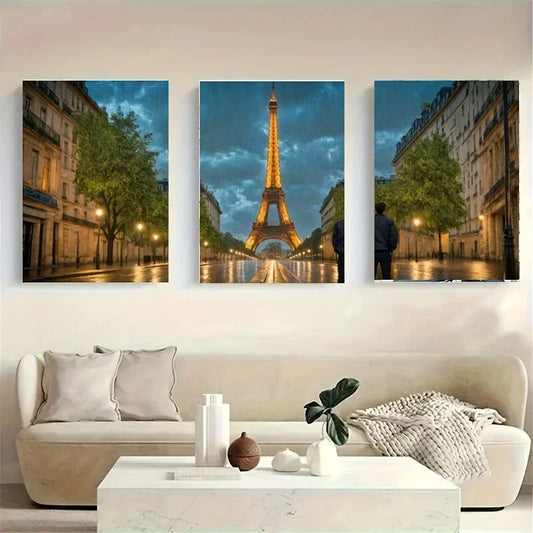 3pcs A Person Standing in The Rain Metal Print Ready to Hang Art