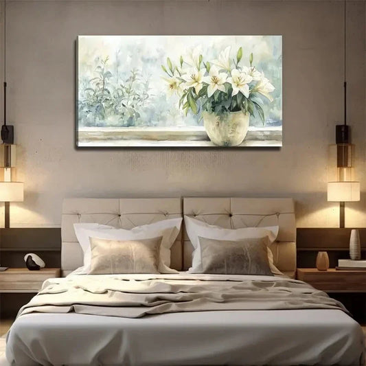 Elegant Minimalist Floral Wall Art Canvas Office Home Room Framed 80x45cm