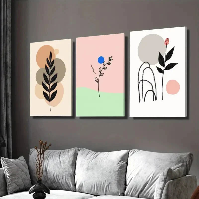 3pcs Modern Abstract Botanical 3 Minimalist Wall Art Set Canvas Framed 40x60cm - High Quality Print 100% Australian Made Wall Canvas Ready to Hang