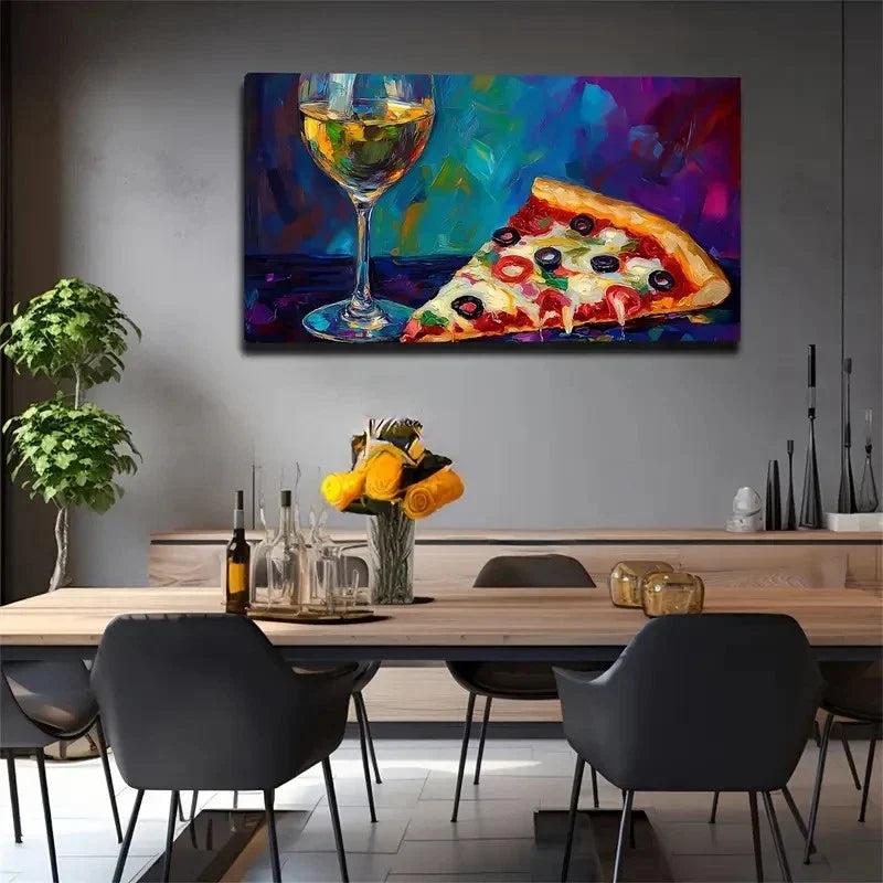 White Wine & Artisan Pizza Wall Art Canvas Office Home Room Framed 120x60cm