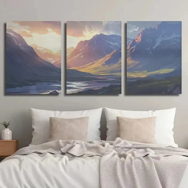 3pcs Vibrant Mountain & River Landscape Wall Art Set Canvas Framed 40x60cm - High Quality Print 100% Australian Made Wall Canvas Ready to Hang