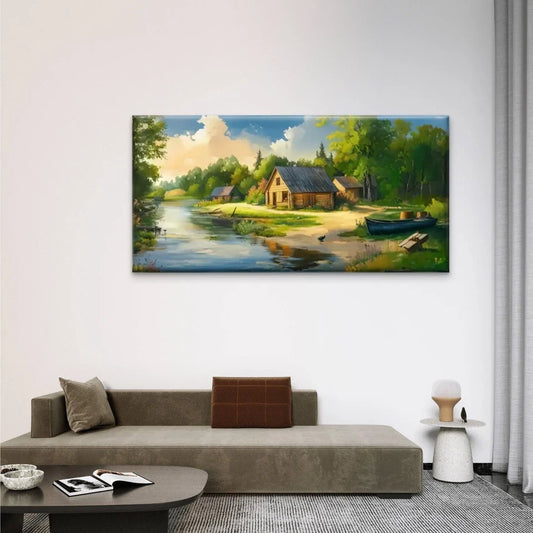 River House Nature Perfect Wall Art Canvas Office Home Room Framed 80x45cm
