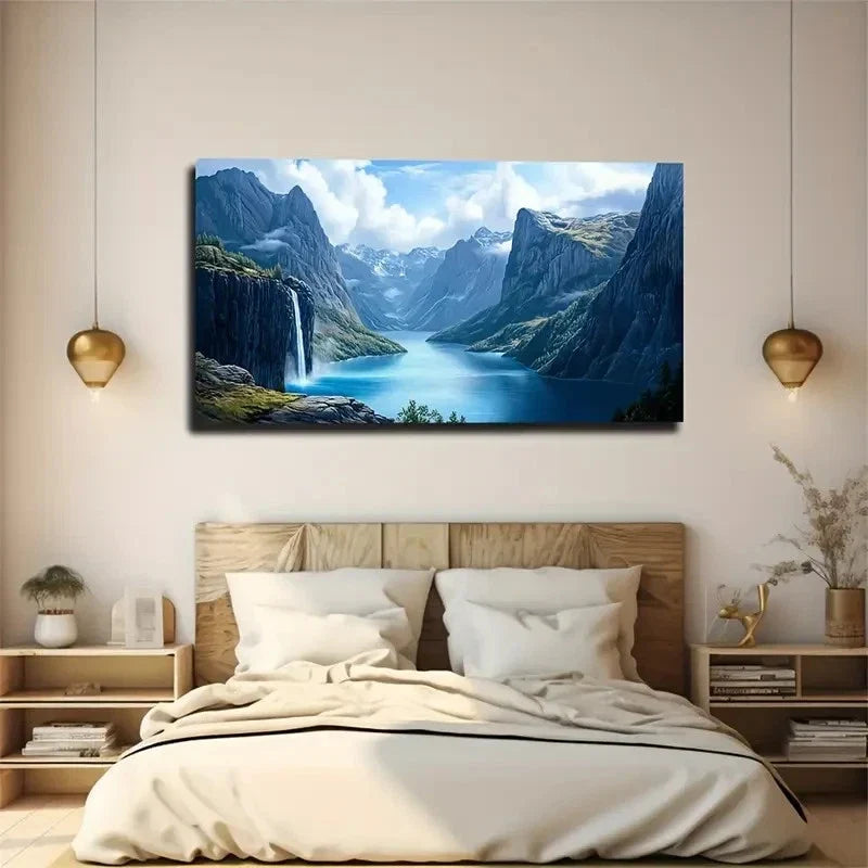 Serene Mountain Landscape Wall Art Canvas Office Home Room Framed 120x60cm